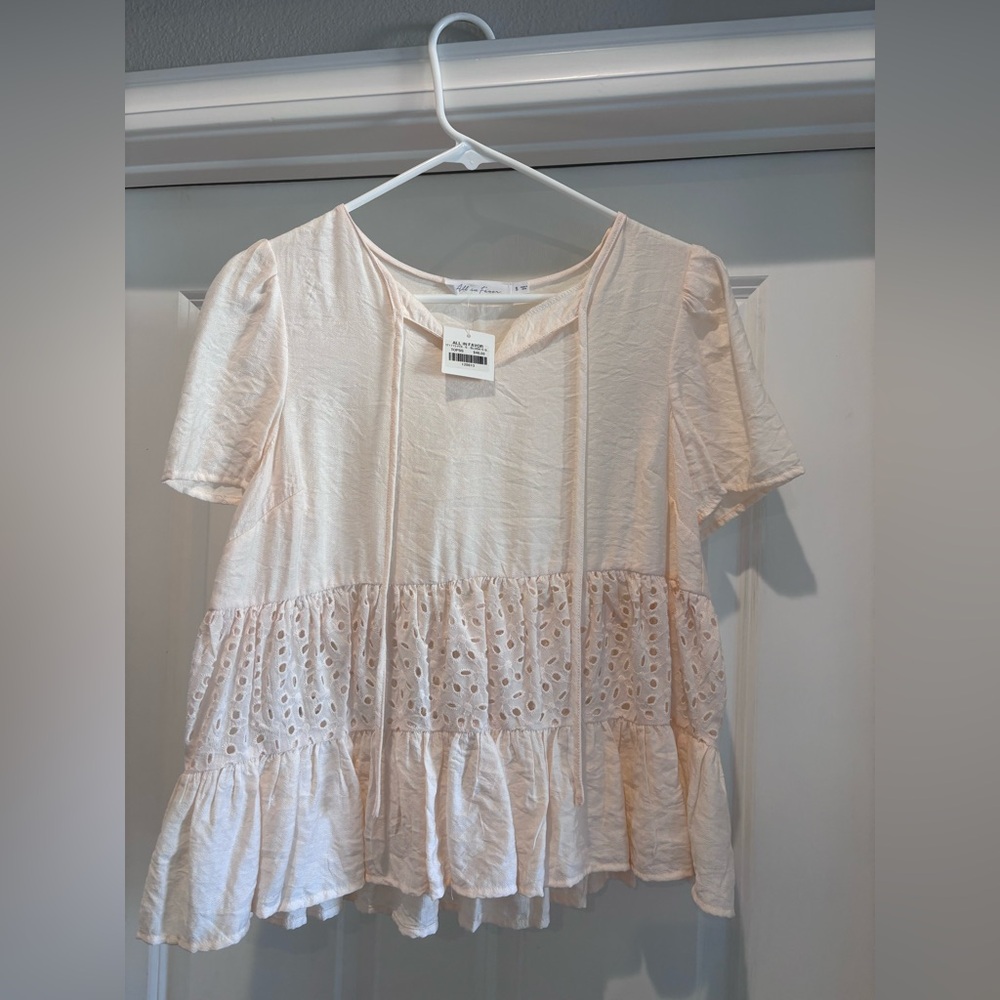 All in Favor Blush Blouse with Eyelet Design